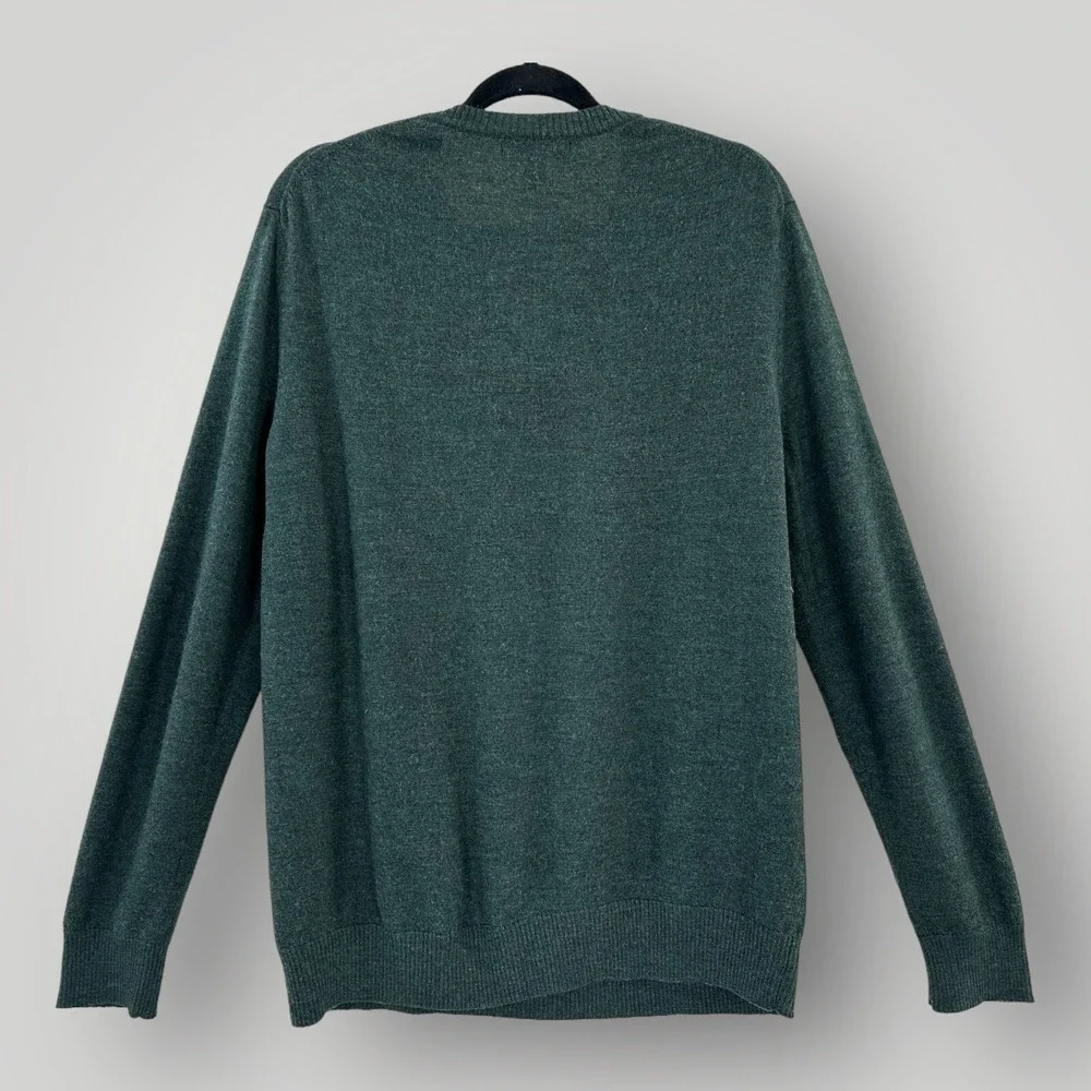 Banana Republic Sweater Mens XL Green Merino Wool Extra Fine V-Neck Pullover‎